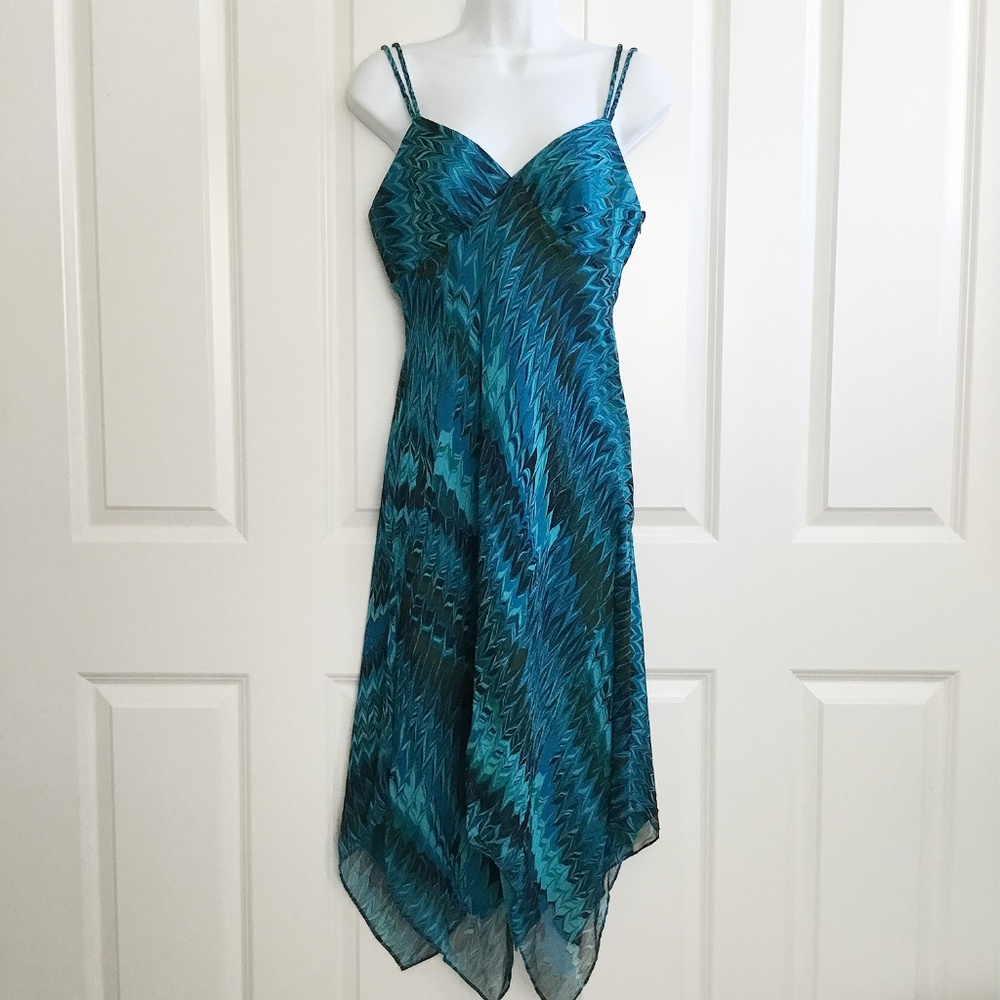 Laundry by Shelli Segal Silk Cocktail Party Dress Teal Peacock